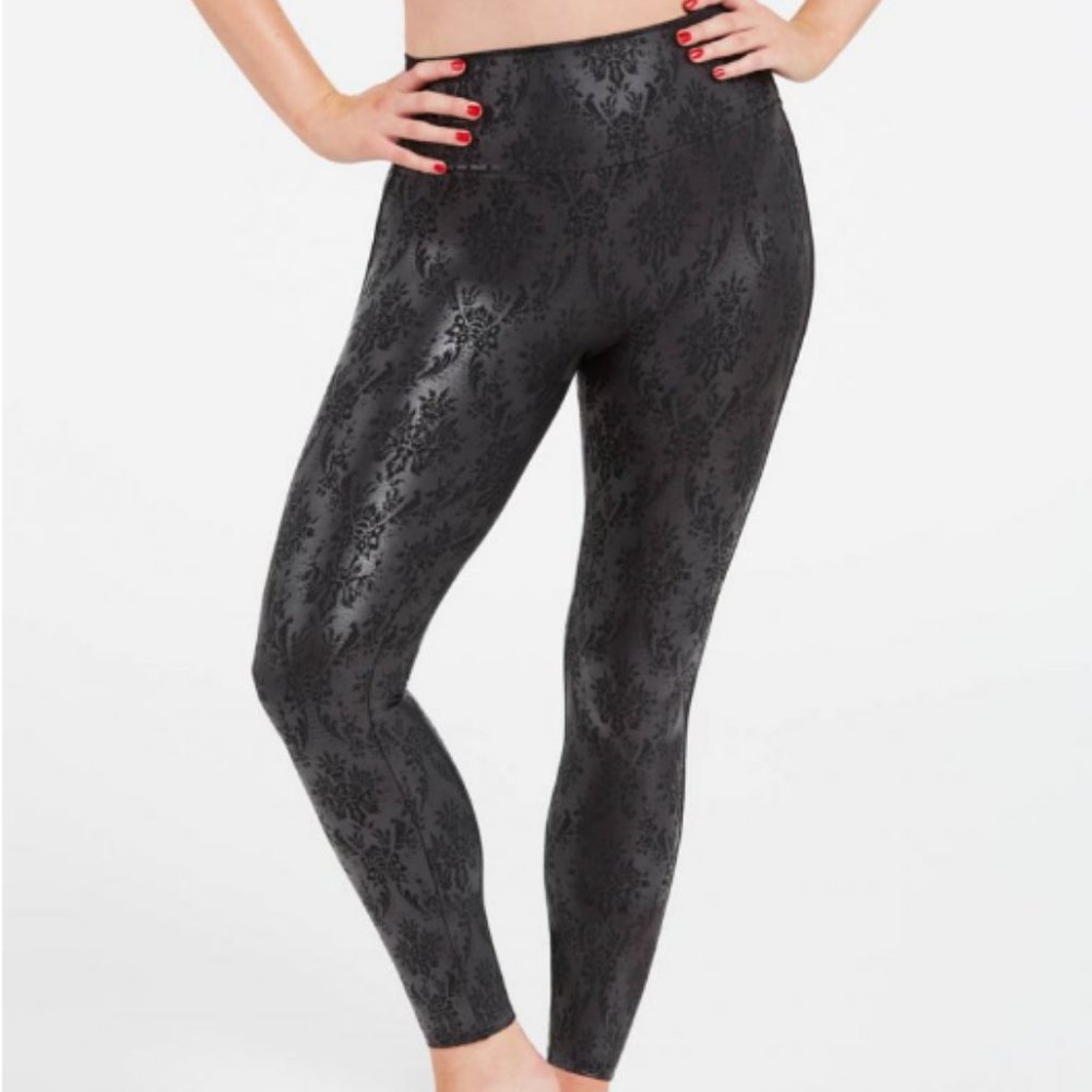 Spanx-Faux Leather Brocade Leggings